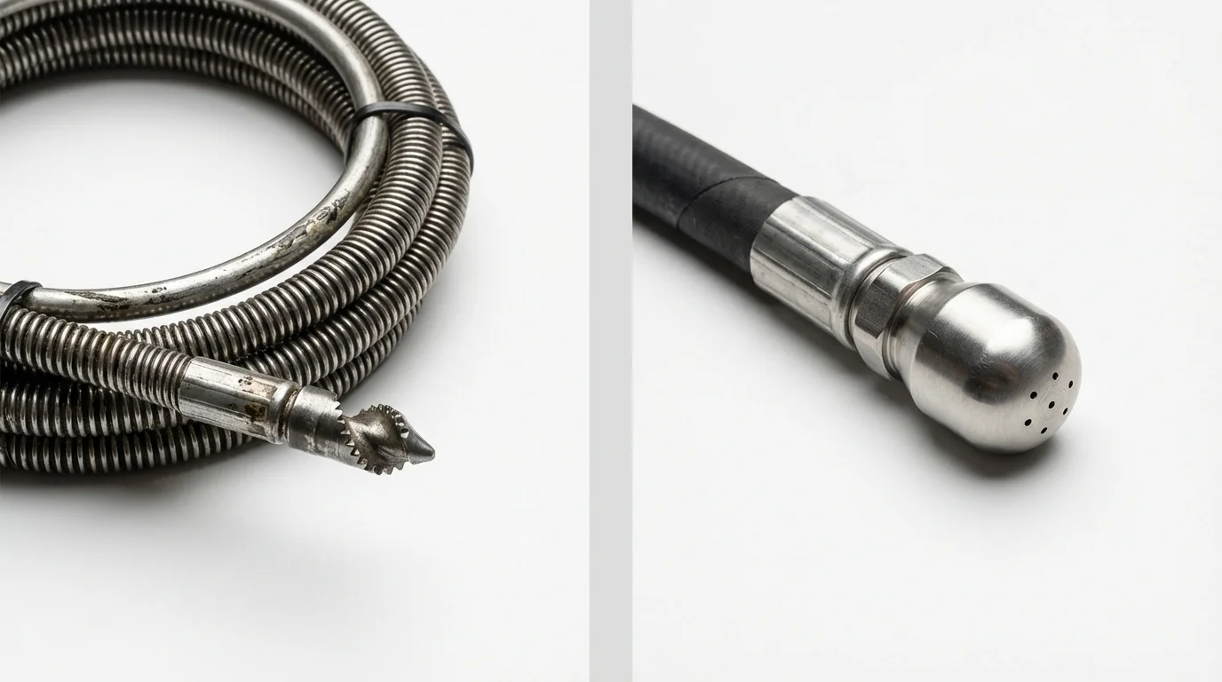 Drain snake cable and hydro jetting nozzle used for drain cleaning in Berkeley, CA