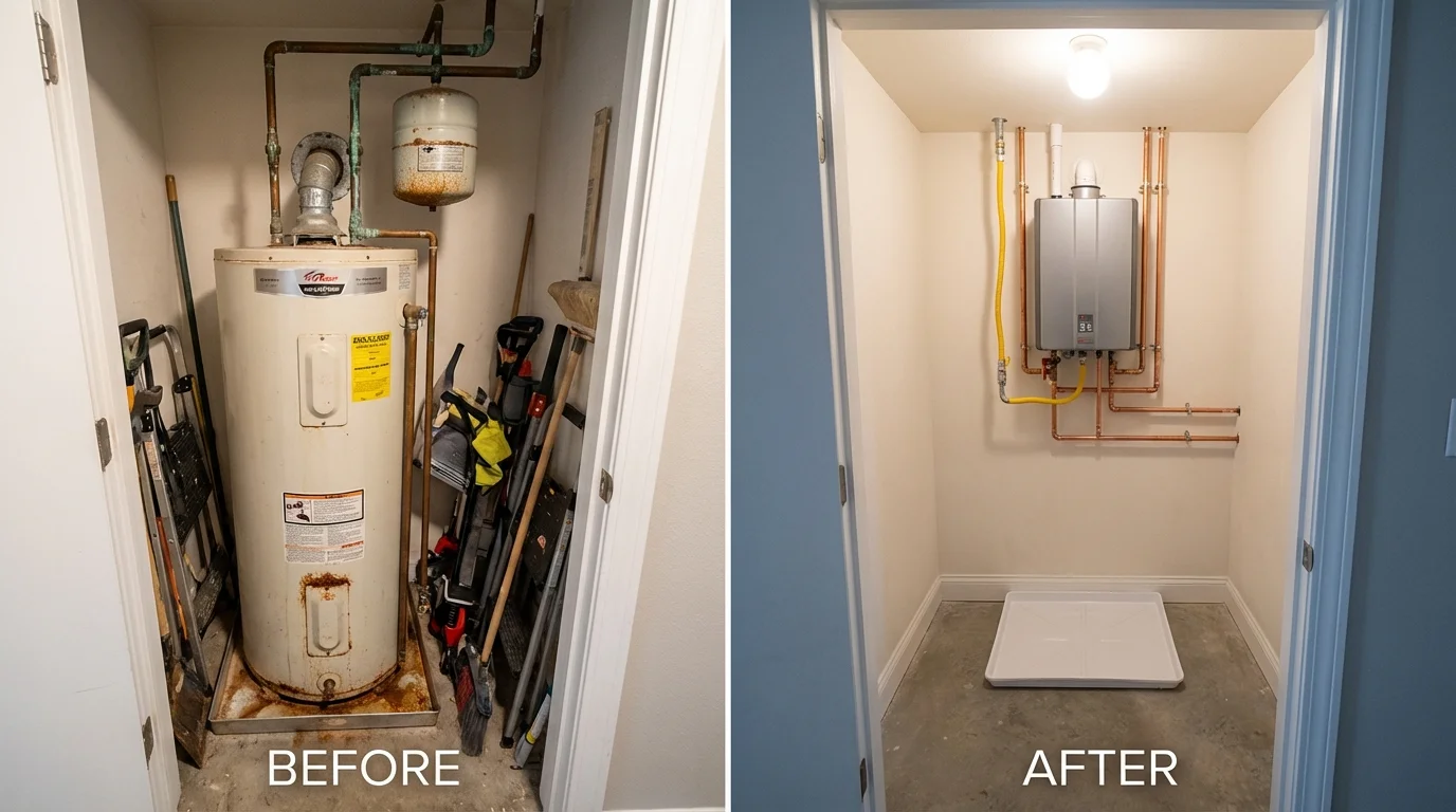 Tank water heater versus wall-mounted tankless unit comparison for Berkeley, CA homeowners